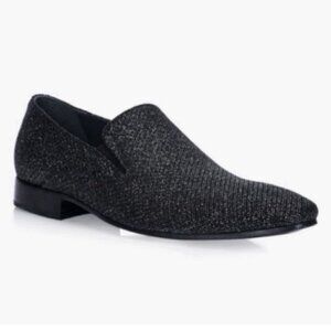 LUCA Del Forte black coarse glitter fabric leather loafers US 7.5 EUR 41